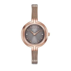 Bulova women's Rhapsody Diamond accent Leather watch (Rose Gold)